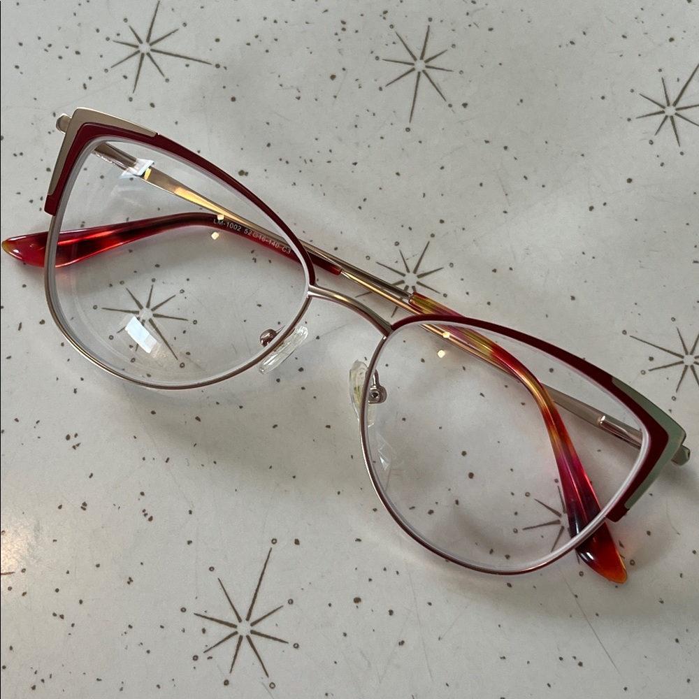 Red and Gold Cat Eye Frames